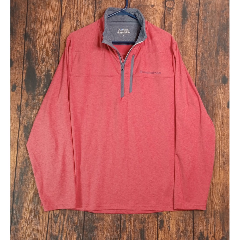 Vineyard Vines Mens On-The-Go Shep Shirt Red Heather Quarter Zip Pullover Large